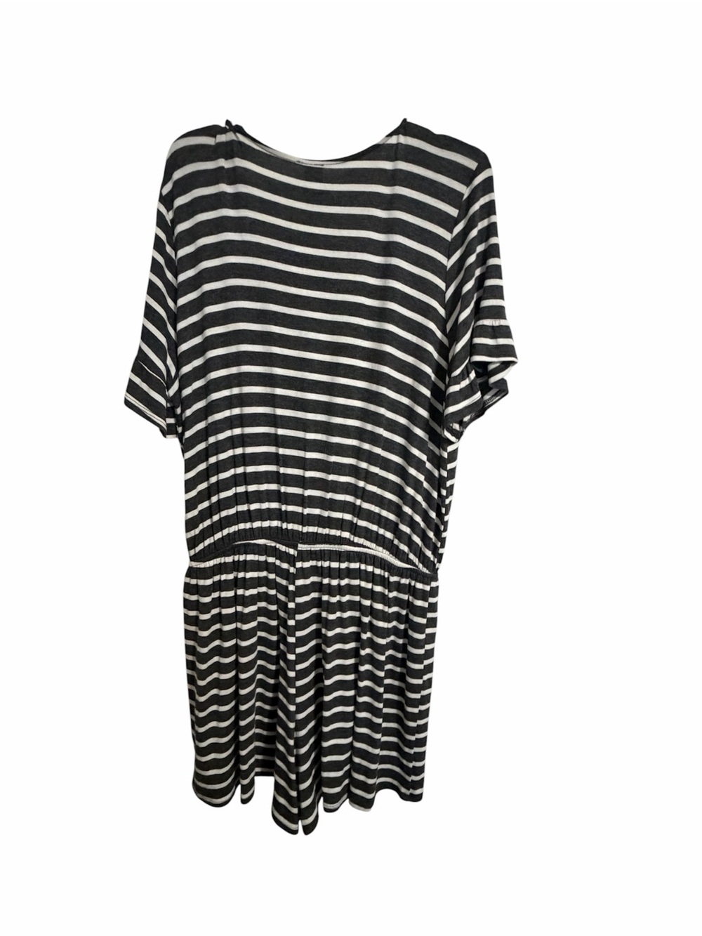CY Fashion NWT Striped Dark Gray and White V-Neck Short Sleeve Romper Dress - L - Picture 2 of 9